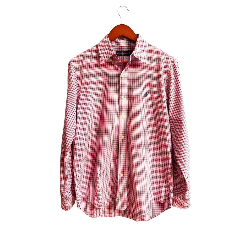 Polo Ralph Lauren Men's M/L Vintage Tattersall Plaid Button Down Shirt Pink Blue